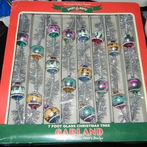 New Radko Shiny Brite 7' Tinsel Garland with Glass round scene balls
